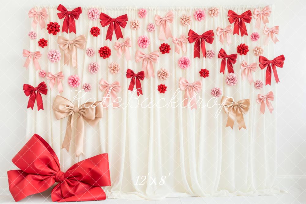 Kate Cream Curtain Red Pink Bows Backdrop Designed by Patty Robert