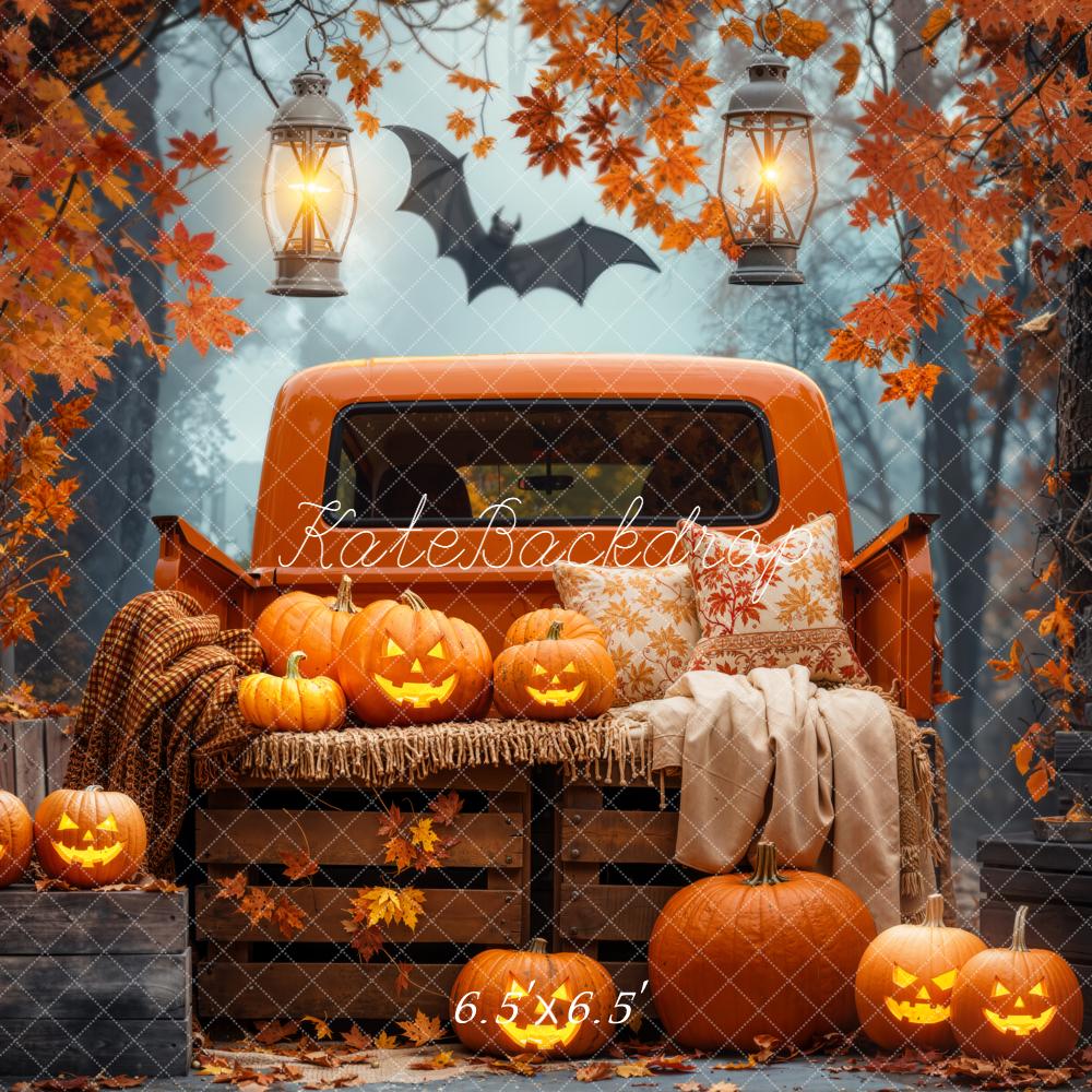 Kate Halloween Truck Pumpkins Autumn Forest Backdrop Designed by Emetselch -UK
