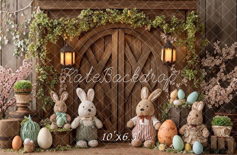 Kate Easter Bunny Eggs Wooden Door Fleece Backdrop Designed by Emetselch -UK