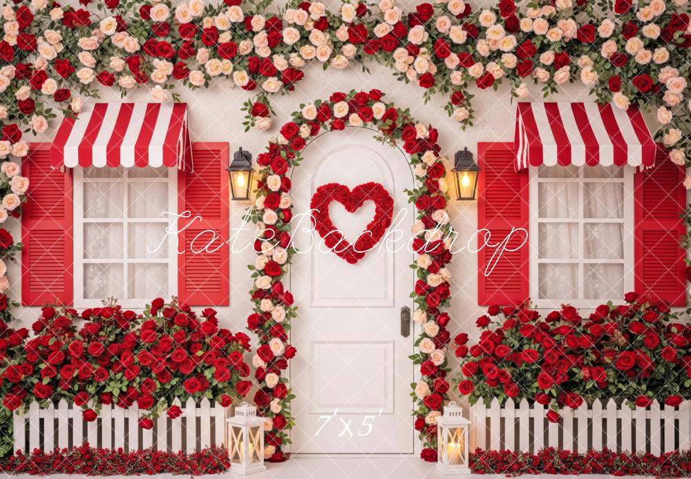 Kate Red Rose Cottage Striped Awning Backdrop Designed by Patty Robert