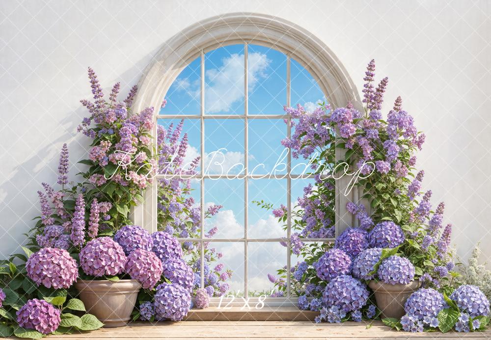 Kate Window Arch Purple Flowers Fleece Backdrop Designed by Emetselch -UK