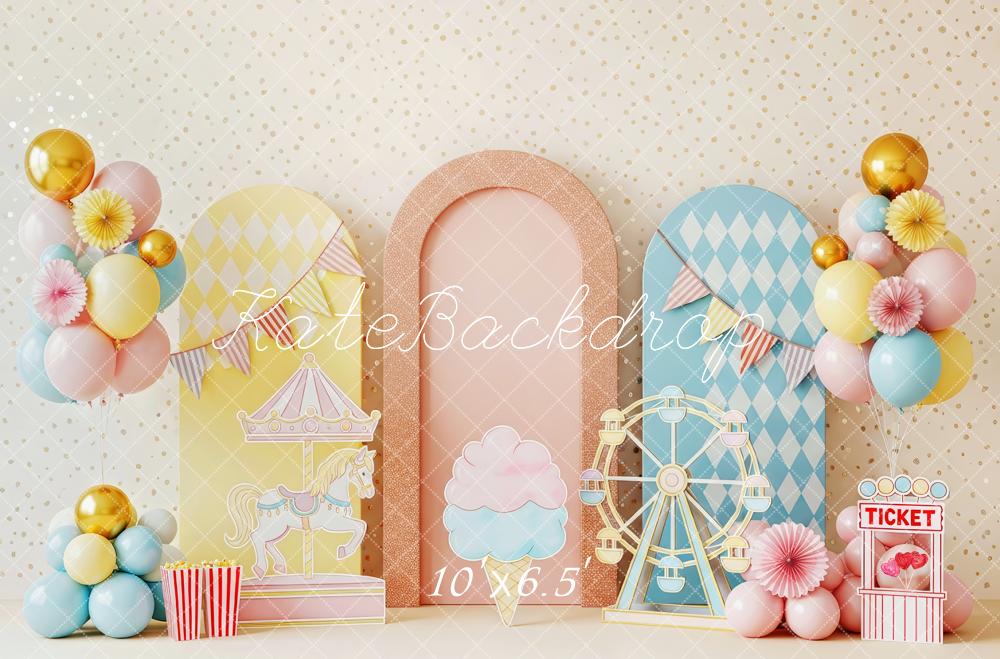 Kate Carousel Ferris Wheel Balloons Pastel Backdrop Designed by Patty Robert