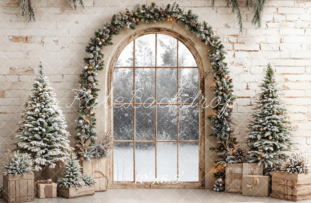 Kate Christmas Garland Arch Window Trees Fleece Backdrop Designed by Emetselch -UK