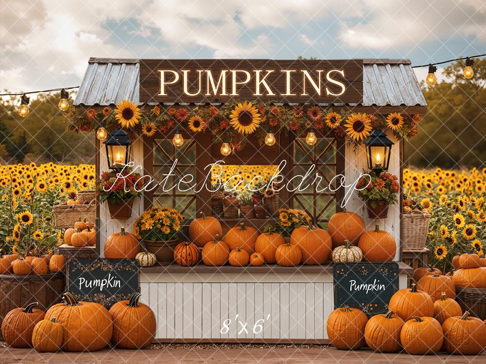 Kate Pumpkin Stand Sunflowers Autumn Fleece Backdrop Designed by Emetselch -UK