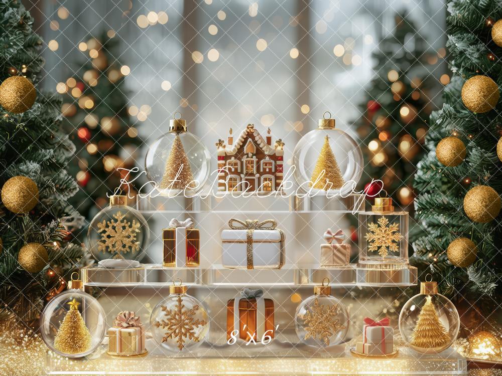 Kate Christmas Trees Ornaments Gingerbread Gold Backdrop Designed by Mini MakeBelieve -UK