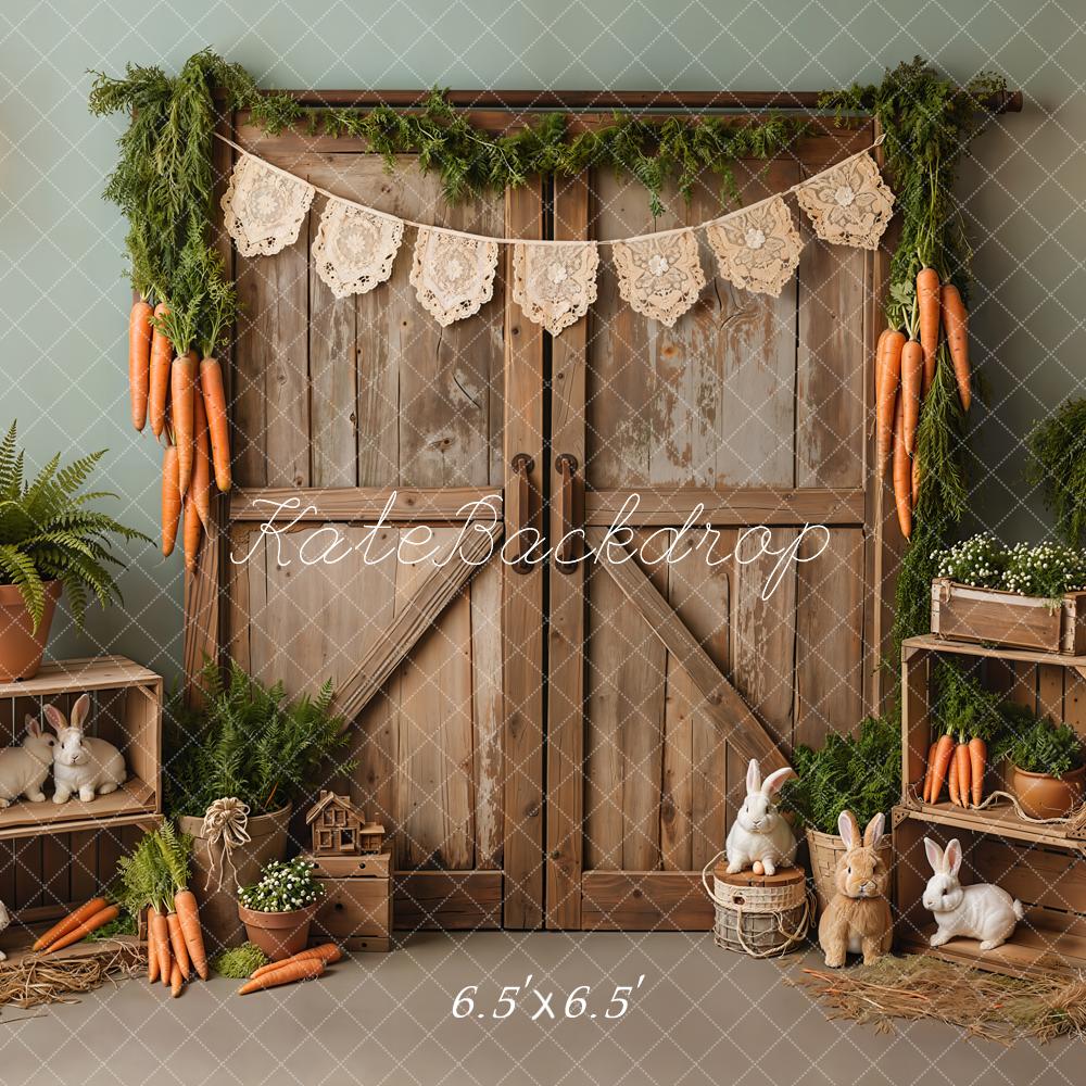 Kate Easter Bunny Carrots Wooden Door Backdrop Designed by Emetselch