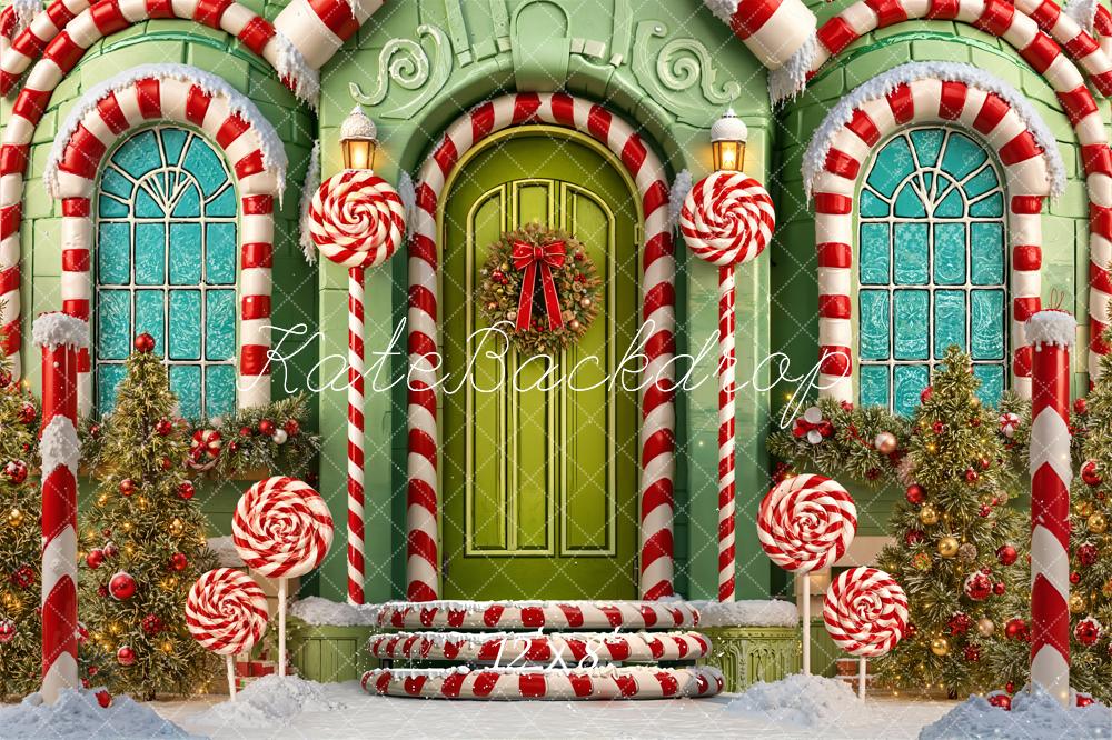 Kate Christmas Candy Cane Lollipops House Fleece Backdrop Designed by Emetselch -UK