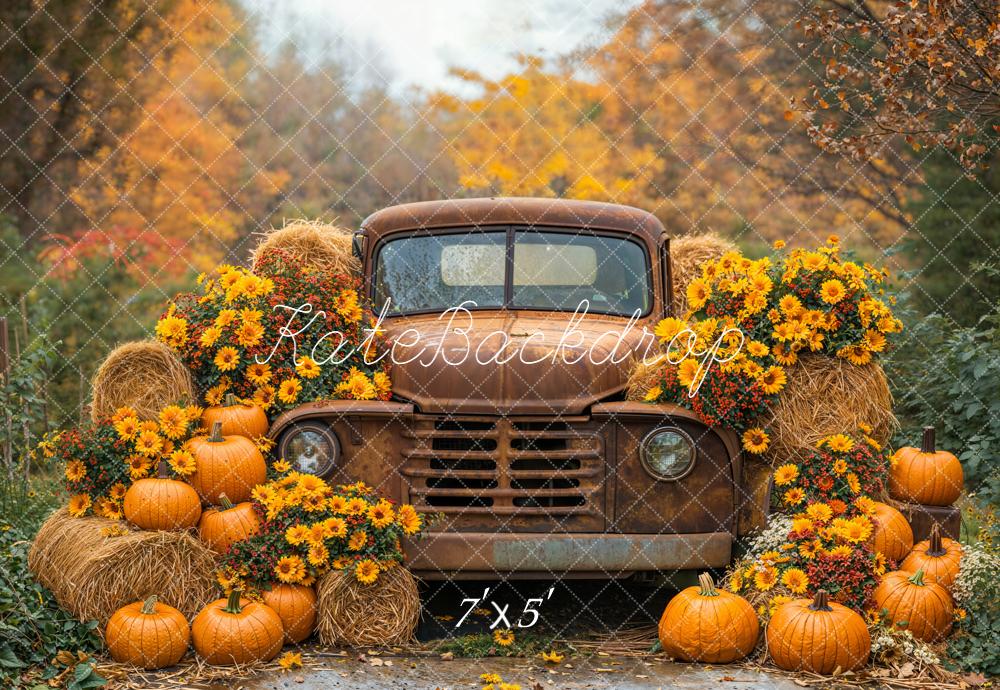 Kate Autumn Truck Pumpkins Hay Bales Backdrop Designed by Emetselch -UK