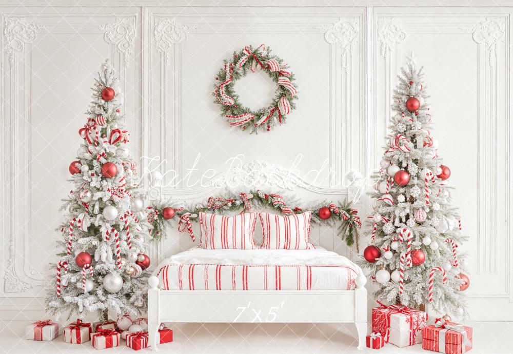 Kate Christmas Candy Cane Trees White Bed Backdrop Designed by Emetselch -UK