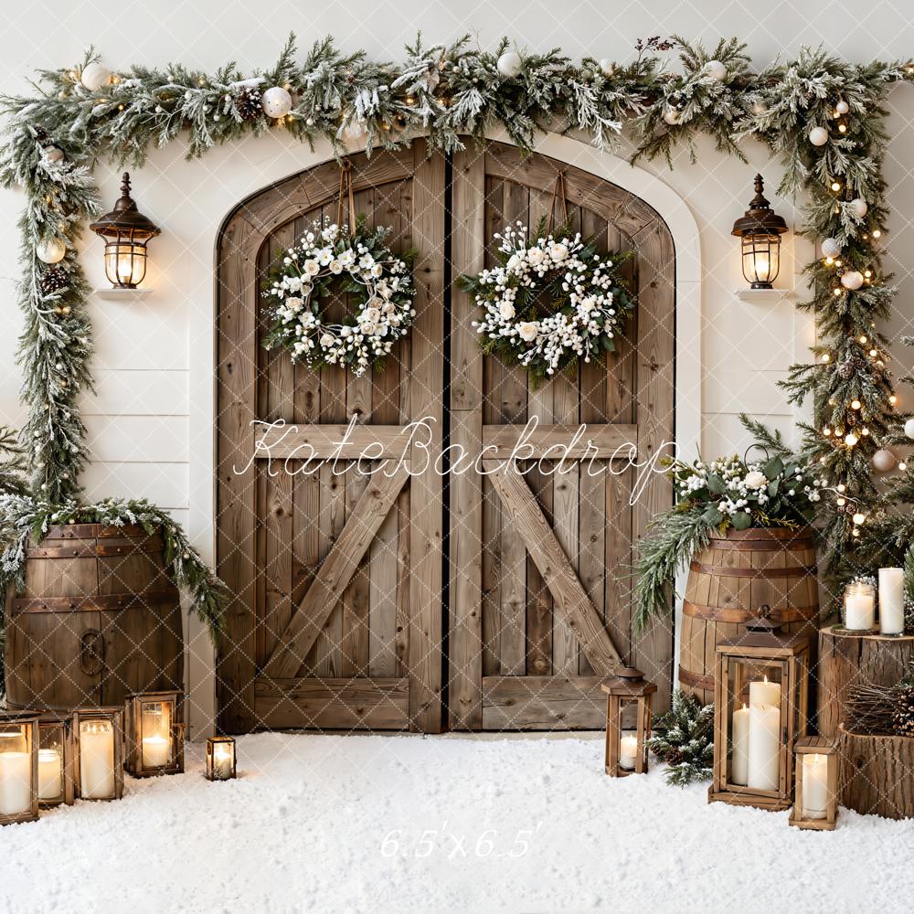 Kate Christmas Wooden Door Trees Lanterns Backdrop Designed by Emetselch