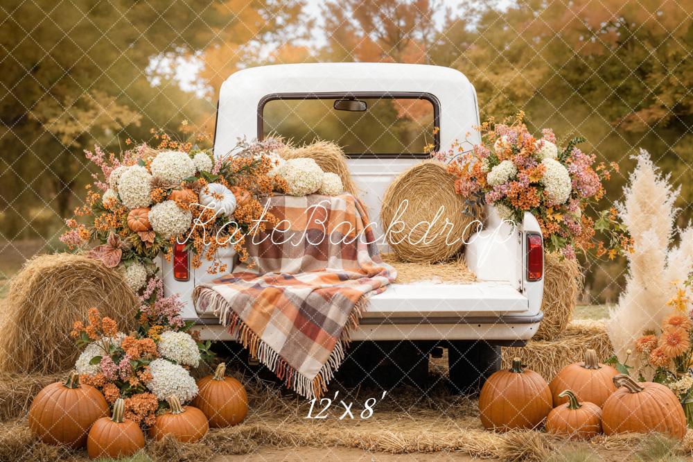 Kate Autumn Truck Hay Bale Pumpkins Backdrop Designed by Emetselch -UK
