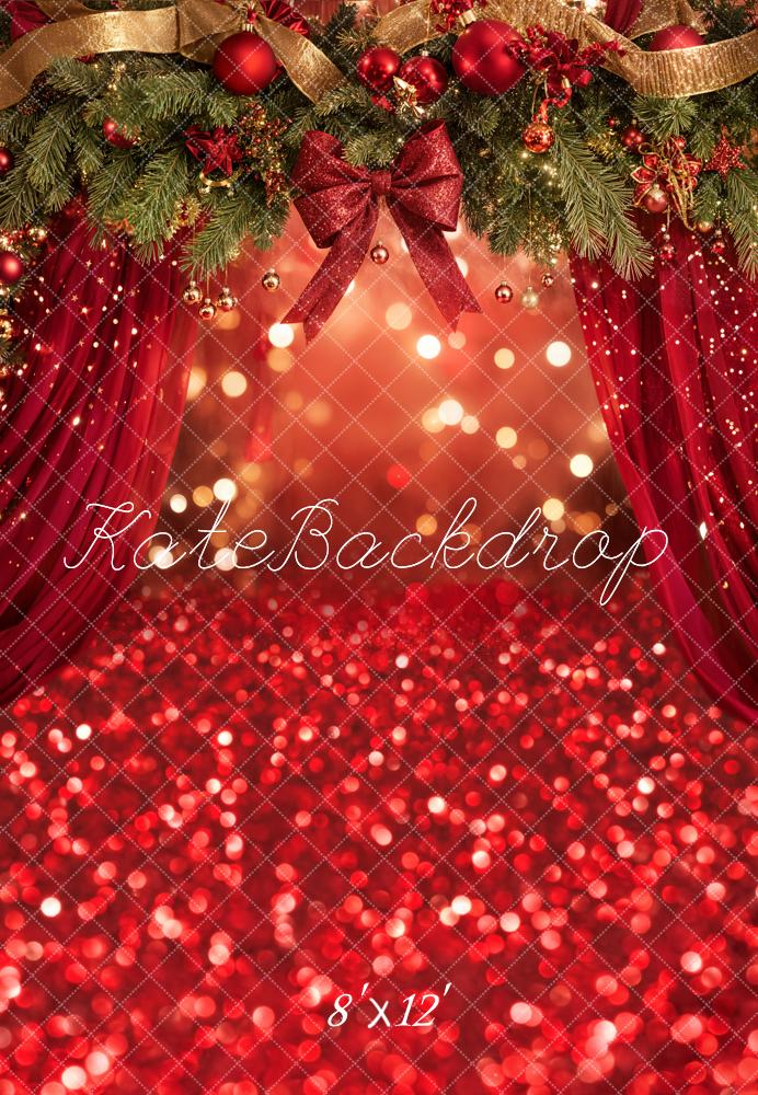 Kate Christmas Garland Red Bokeh Fleece Backdrop Designed by Emetselch -UK