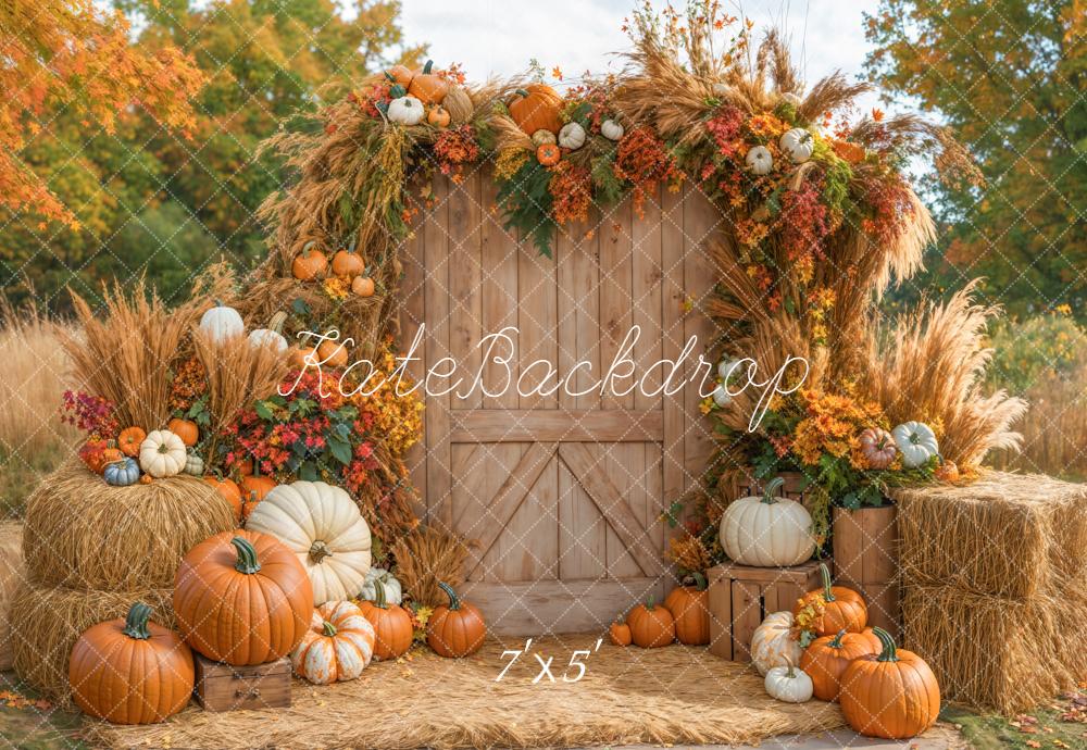 Kate Autumn Pumpkins Barn Door Backdrop Designed by Emetselch -UK