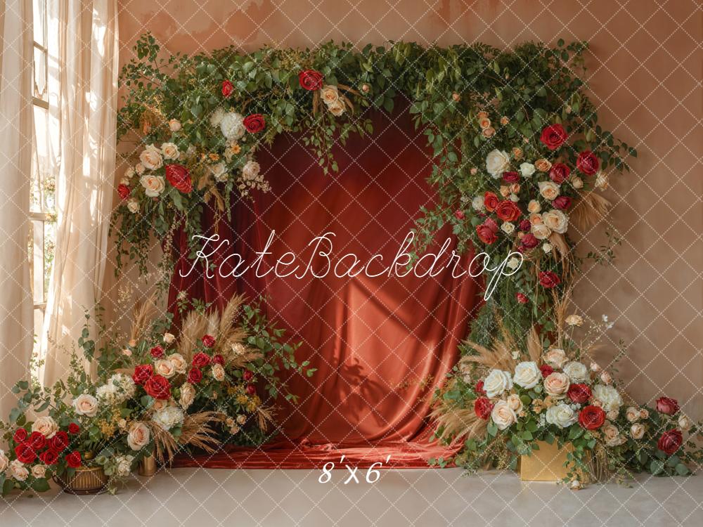 Kate Spring Red Curtain Garland Greenery Backdrop Designed by Emetselch