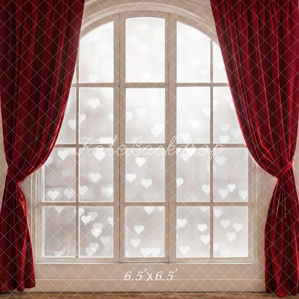 Kate Window Red Curtains Hearts Backdrop Designed by Emetselch