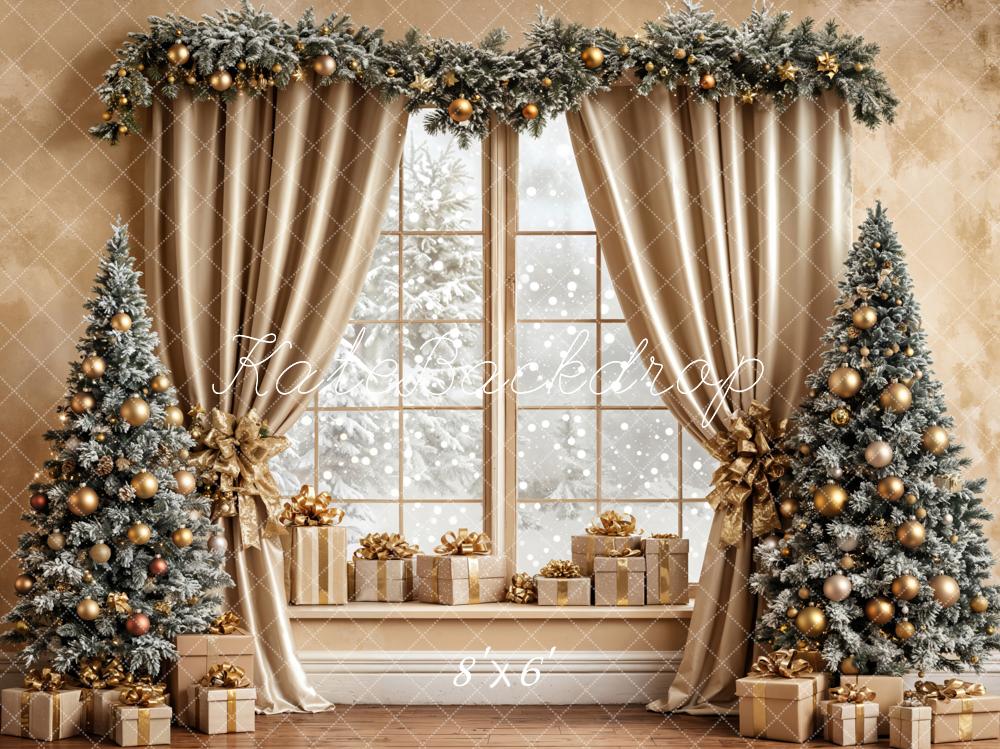 Kate Christmas Window Trees Gifts Fleece Backdrop Designed by Emetselch -UK
