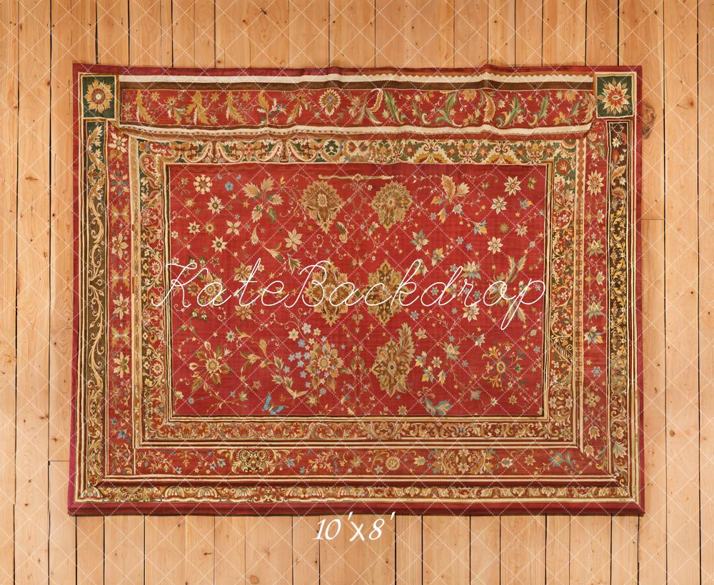 Kate Ornate Red Carpet Wooden Floor Fleece Backdrop Designed by Emetselch -UK