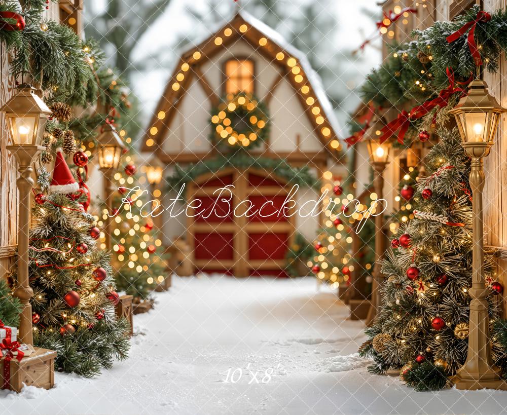 Kate Christmas Village Trees Lanterns Fleece Backdrop Designed by Emetselch -UK