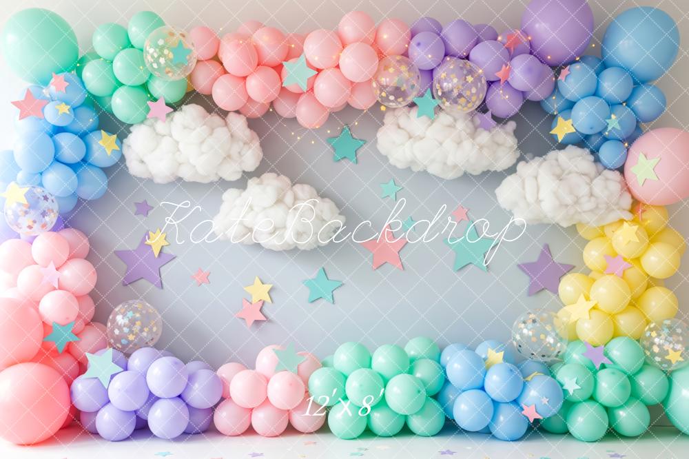 Kate Cake Smash Balloons Clouds Stars Backdrop Designed by Patty Robert