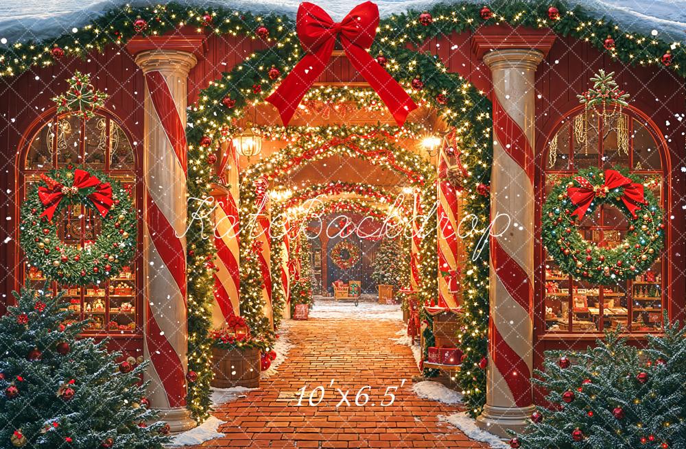 Kate Christmas Garland Red Bow Archway Fleece Backdrop Designed by Emetselch
