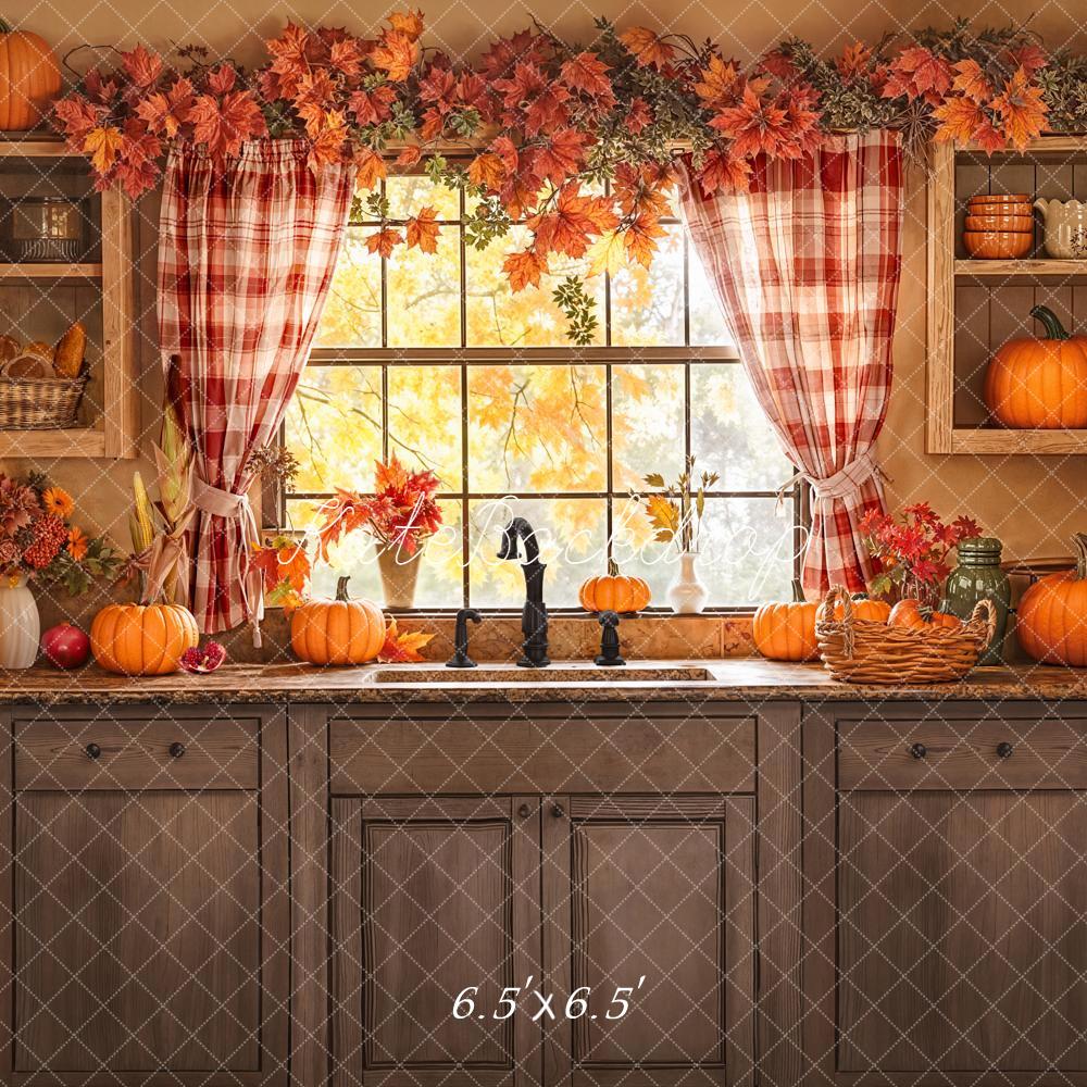 Kate Autumn Kitchen Pumpkins Window Backdrop Designed by Emetselch -UK