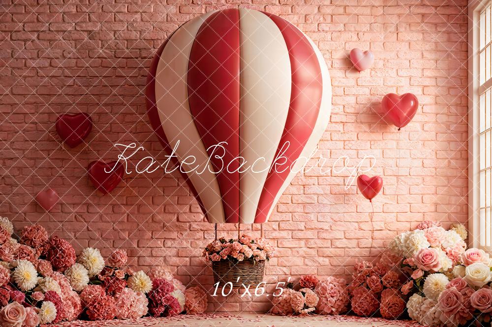 Kate Hot Air Balloon Pink Brick Wall Fleece Backdrop Designed by Emetselch