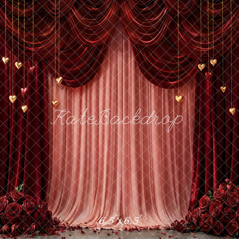 Kate Red Curtains Roses Hearts Backdrop Designed by Emetselch