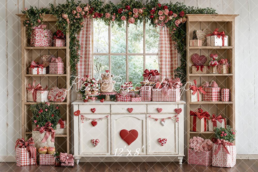 Kate Valentines Day Gift Roses Window Fleece Backdrop Designed by Emetselch
