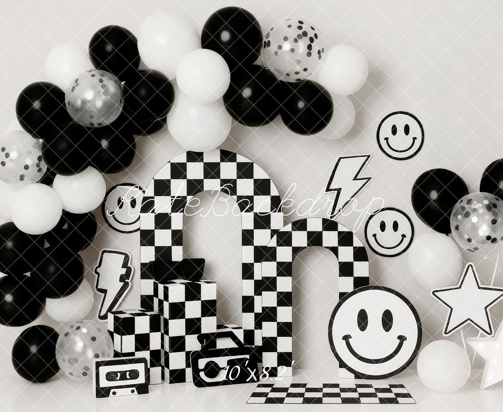 Kate Checkered Balloons Smiley Cake Smash Backdrop Designed by Patty Robert