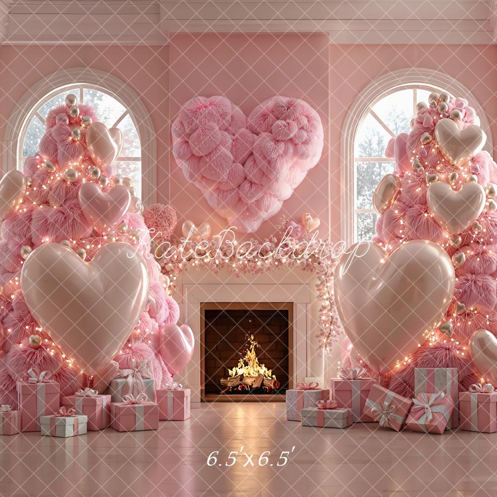 Kate Christmas Pink Heart Balloons Gift Backdrop Designed by Emetselch