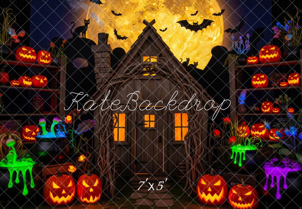 Kate Halloween Pumpkin Shelves Glowing Moon Backdrop Designed by Patty Robert