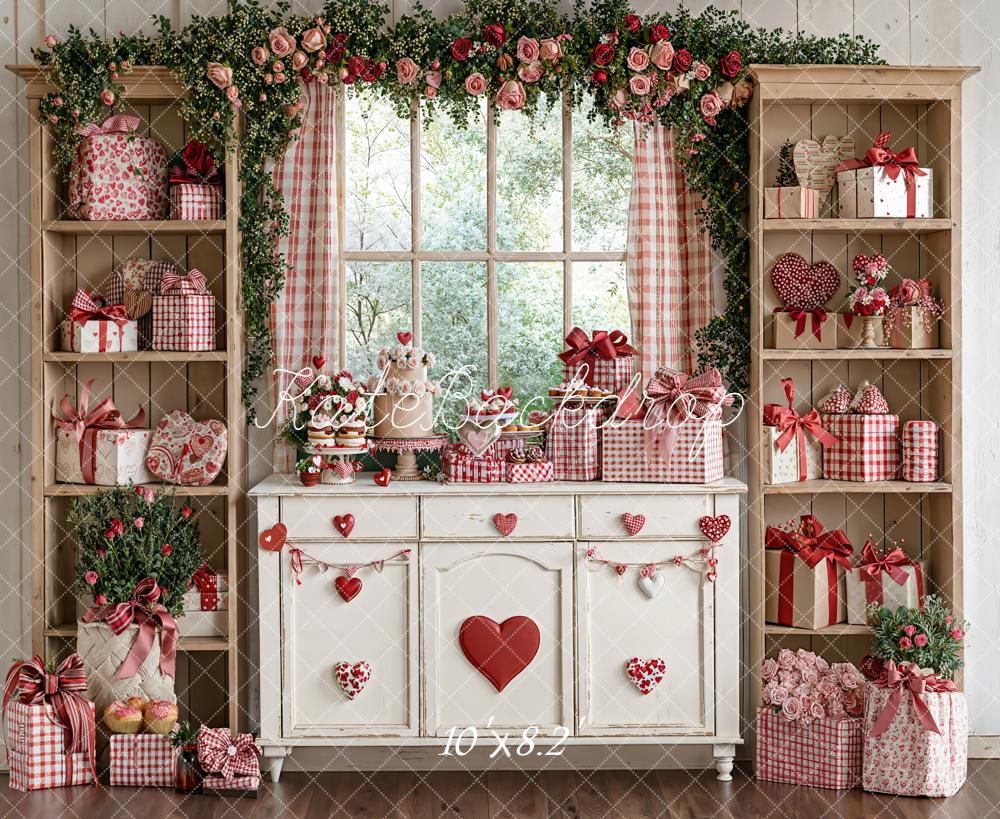 Kate Valentines Day Gift Roses Window Fleece Backdrop Designed by Emetselch