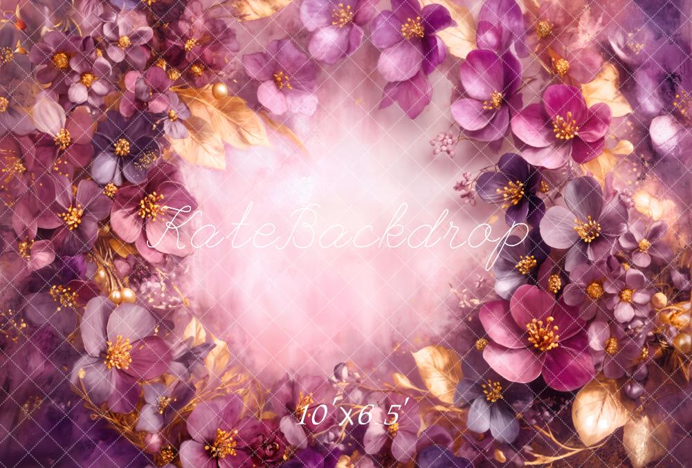 Kate Purple Gold Flowers Abstract Fleece Backdrop Designed by Emetselch