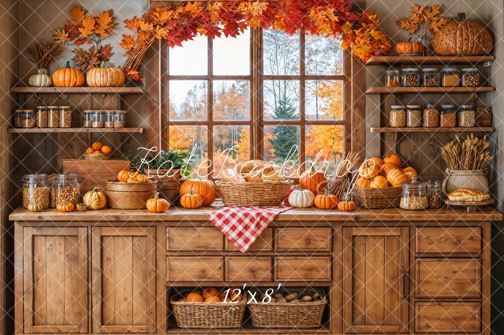 Kate Autumn Kitchen Pumpkins Wooden Backdrop Designed by Emetselch -UK