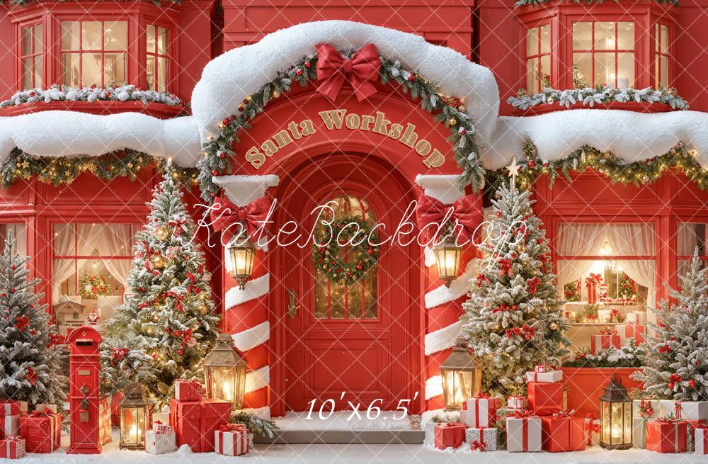 Kate Christmas Santa Workshop Snowy Trees Gifts Backdrop Designed by Emetselch -UK