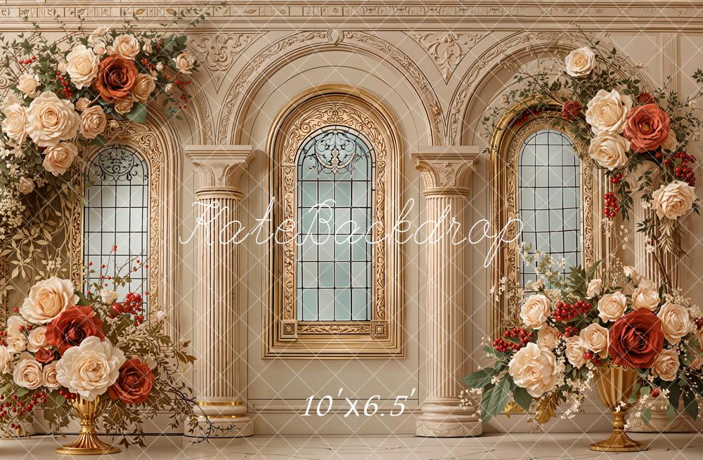 Kate Vintage Arched Windows Floral Columns Backdrop Designed by Emetselch -UK
