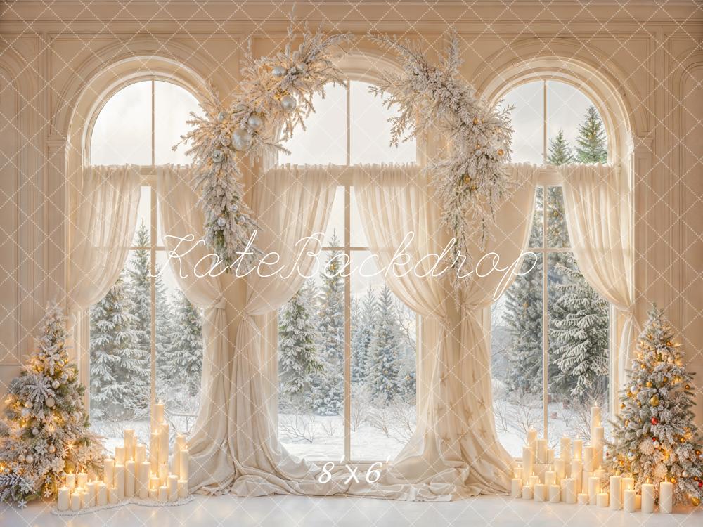 Kate Christmas Snowy Trees Window Fleece Backdrop Designed by Emetselch -UK