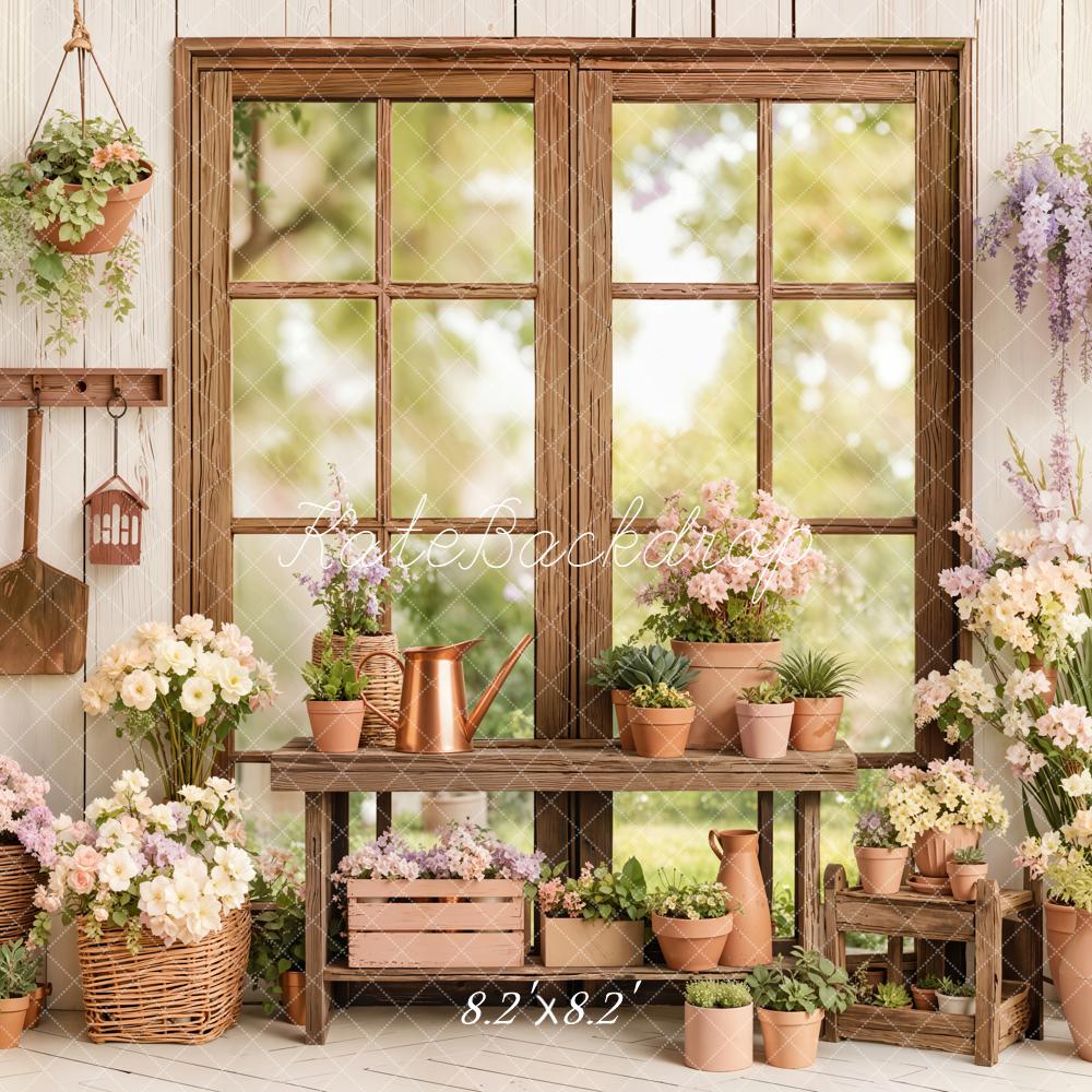Kate Wooden Window Flower Pots Rustic Backdrop Designed by Emetselch