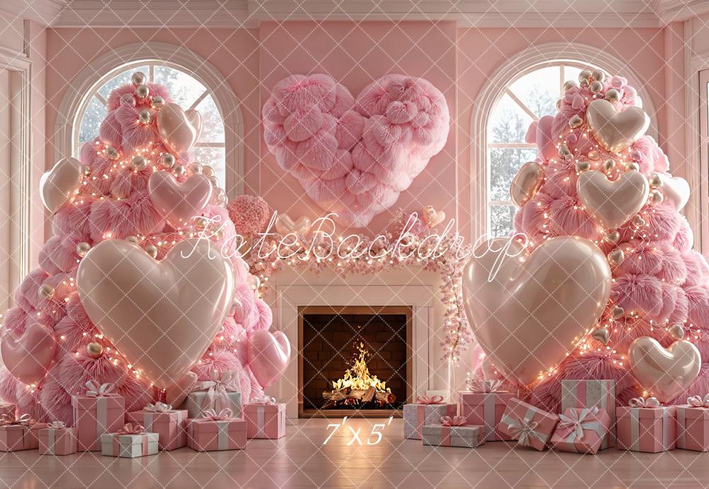 Kate Christmas Pink Heart Balloons Gift Backdrop Designed by Emetselch