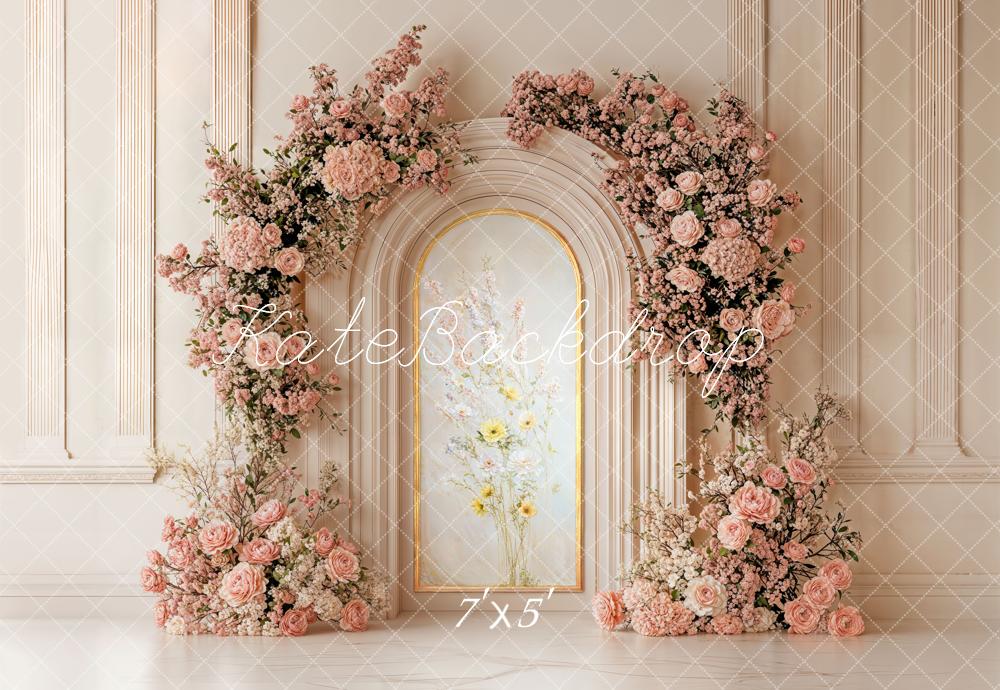 Kate Pink Floral Arch Wall Backdrop Designed by Chain Photography