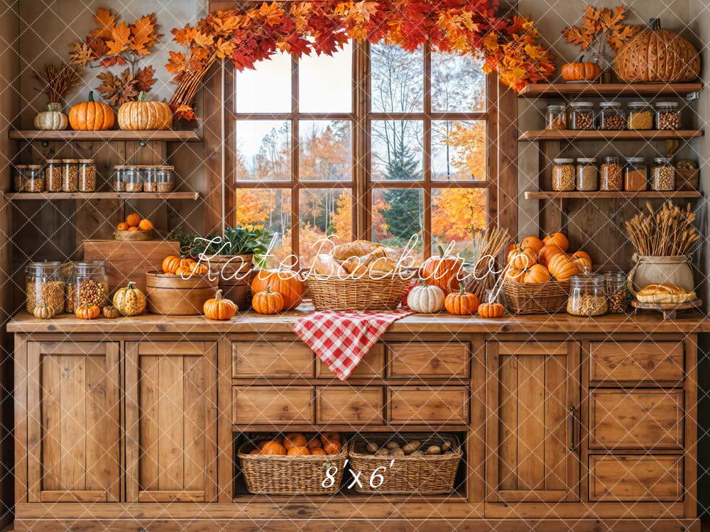Kate Autumn Kitchen Pumpkins Fleece Backdrop Designed by Emetselch -UK