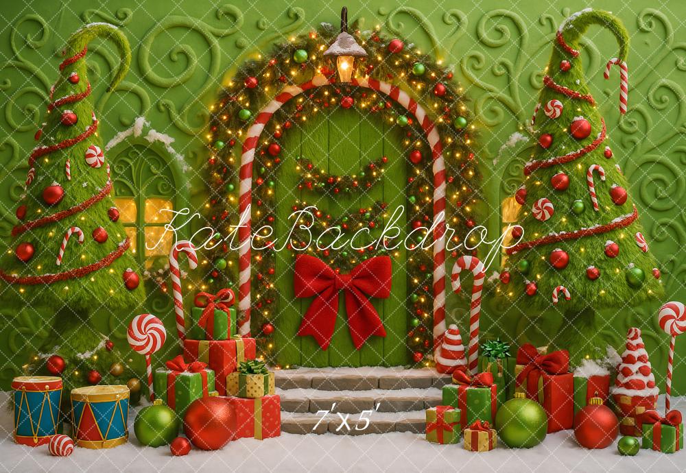 Kate Christmas Candy Cane Trees Green Backdrop Designed by Ashley Paul