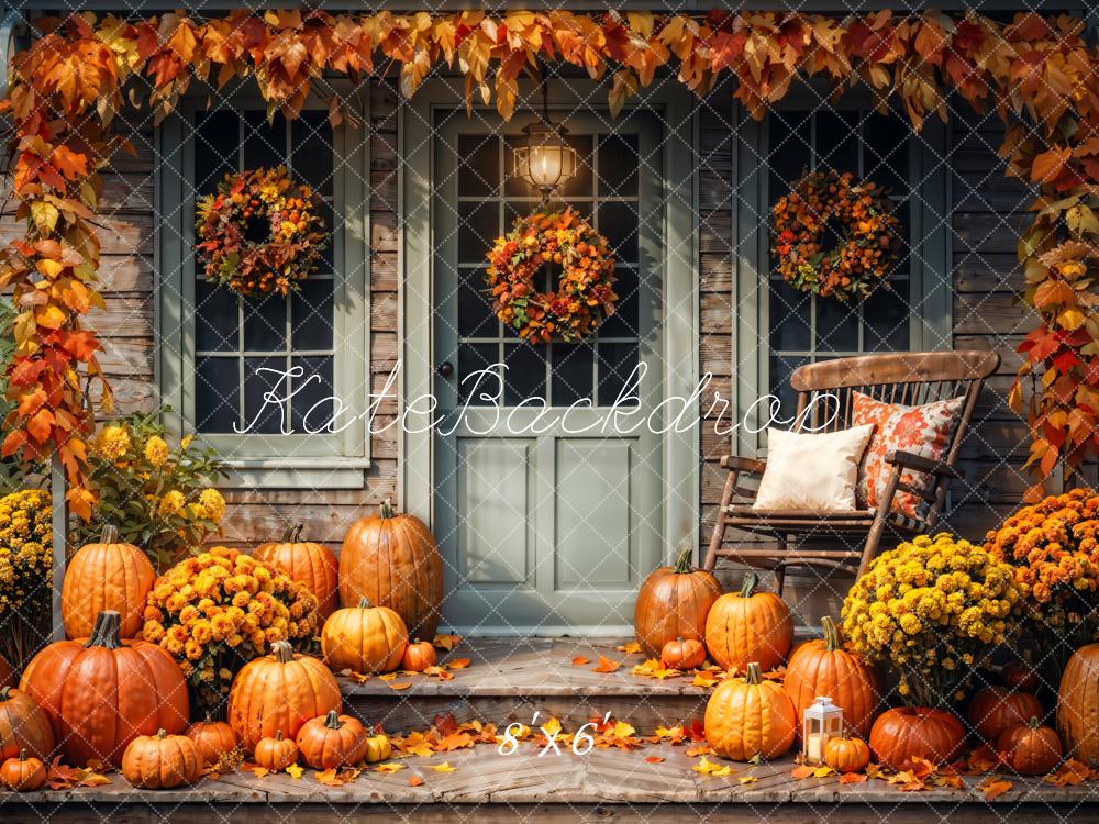 Kate Autumn Yard Pumpkin Wooden House Backdrop Designed by Chain Photography -UK