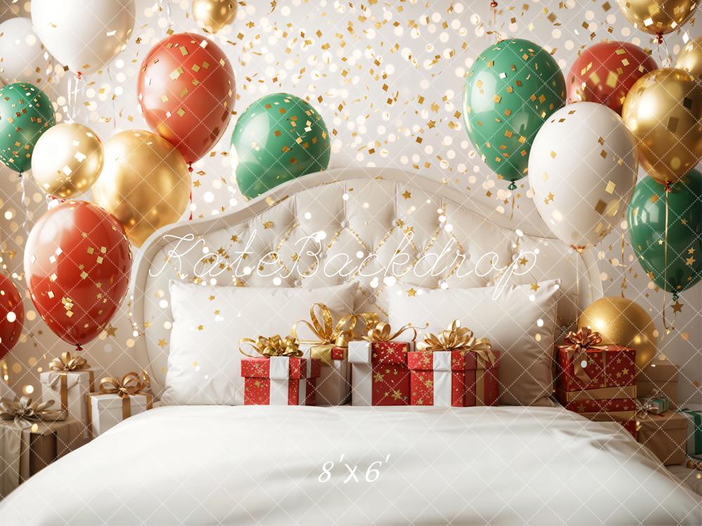 Kate Christmas Balloons Presents Bed Fleece Backdrop Designed by Emetselch -UK