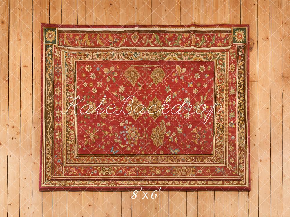 Kate Ornate Red Carpet Wooden Floor Fleece Backdrop Designed by Emetselch -UK