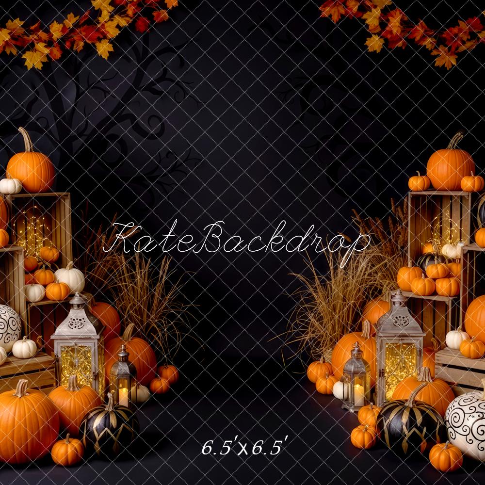 Kate Halloween Pumpkins Crates Autumn Leaves Backdrop Designed by Patty Robert