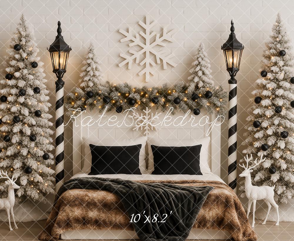 Kate Christmas Snowy Trees Lampposts Bed Backdrop Designed by Ashley Paul -UK