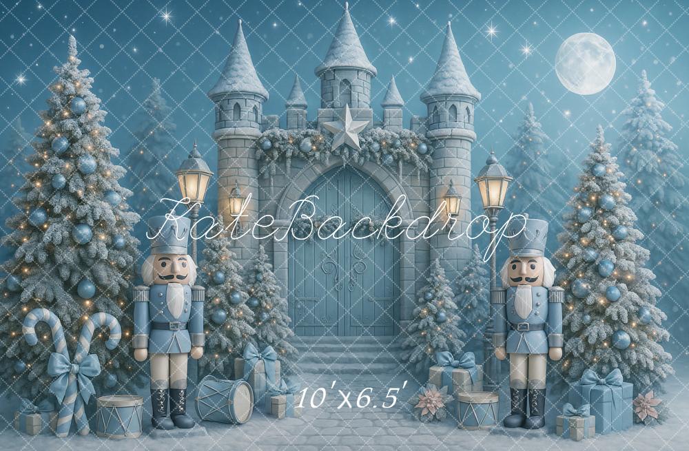 Kate Blue Christmas Nutcracker Castle Trees Backdrop Designed by Ashley Paul