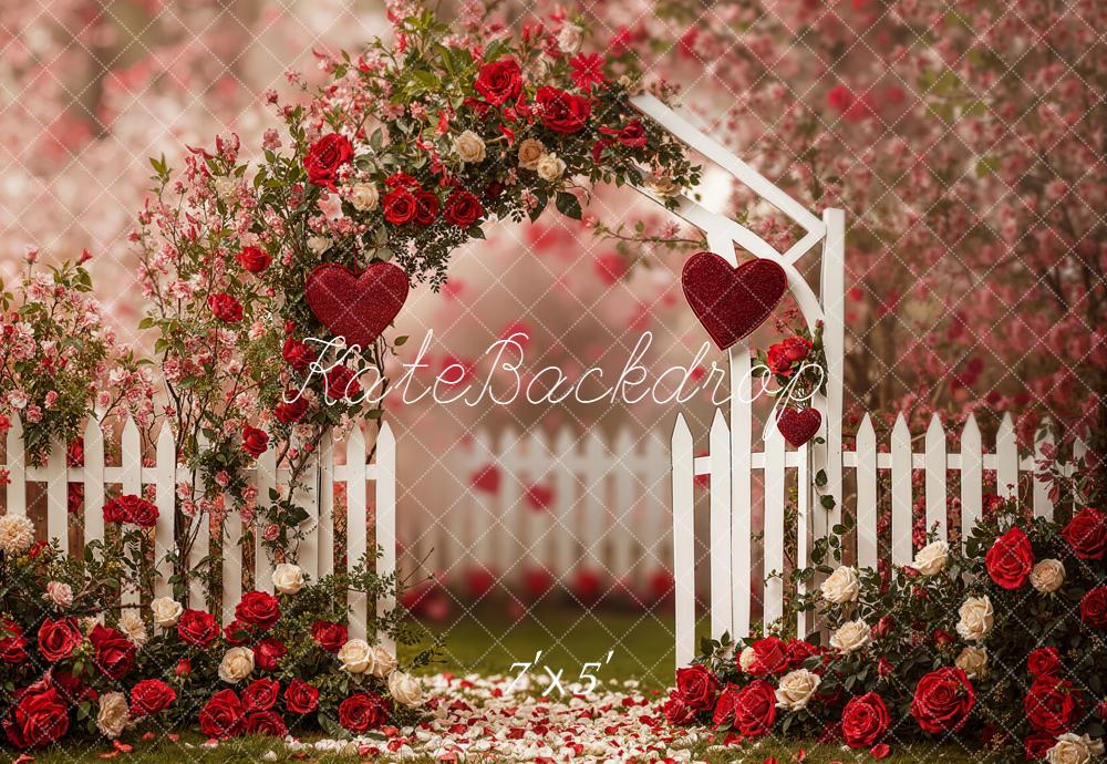Kate Flower Arch Red Roses White Fence Backdrop Designed by Emetselch