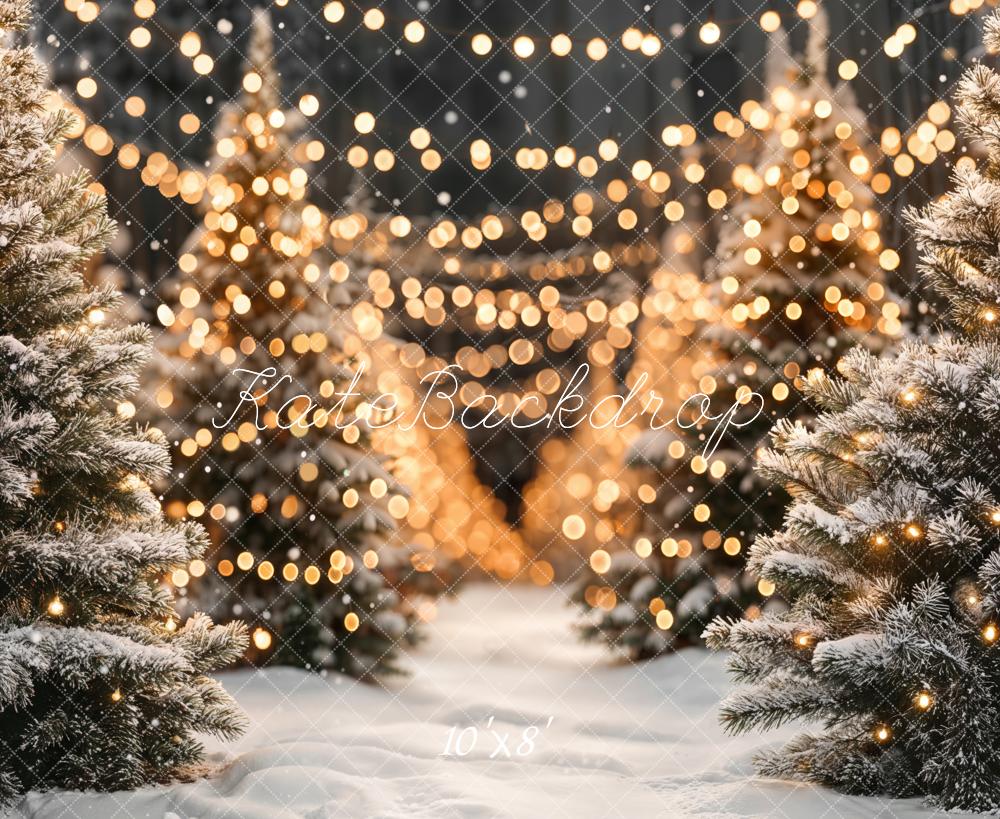 Kate Christmas Snowy Trees Lights Fleece Backdrop Designed by Emetselch -UK